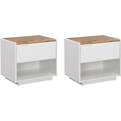 Vente-unique Amani Nightstands - 2 pcs, White & Oak, MDF Vente-unique Amani Nightstands - 2 pcs, White & Oak, MDF
