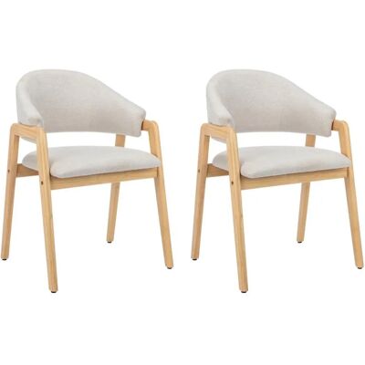 Sillas SOLUNA Beige Tela y Madera de Hevea - Lote de 2 Sillas SOLUNA Beige Tela y Madera de Hevea - Lote de 2