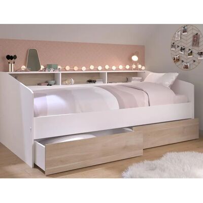Vente-unique Bed met Opbergruimte - 90x200cm - Wit/Natuurlijk - Milieuvriendelijk Vente-unique Bed met Opbergruimte - 90x200cm - Wit/Natuurlijk - Milieuvriendelijk