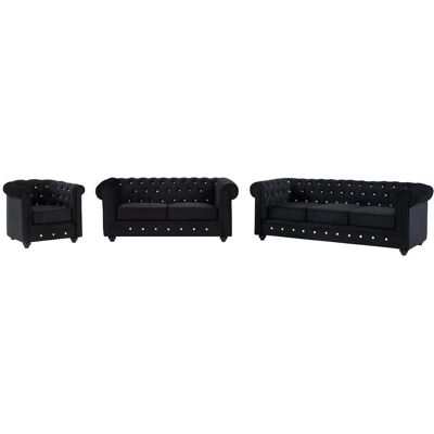 Ensemble Canapés Velours Chesterfield Vente-Unique - Noir - 3/2 Places + Fauteuil - Publicité Ensemble Canapés Velours Chesterfield Vente-Unique - Noir - 3/2 Places + Fauteuil - Publicité