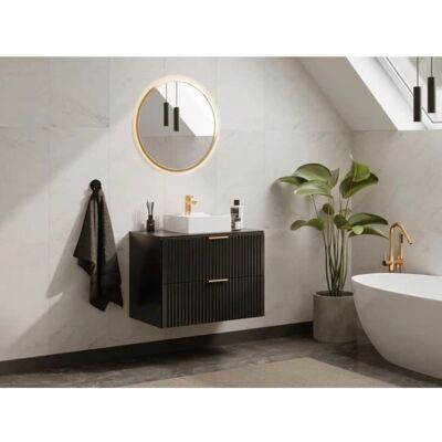 ZEVARA Black Suspended Bathroom Furniture - 80cm - Soft Close ZEVARA Black Suspended Bathroom Furniture - 80cm - Soft Close