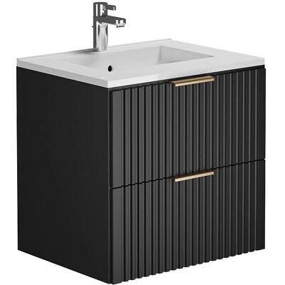 ZEVARA Geriffter Badmöbel Wandmontiert - Schwarz - 60cm - Badezimmermöbel ZEVARA Geriffter Badmöbel Wandmontiert - Schwarz - 60cm - Badezimmermöbel