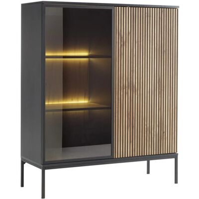 Vente-unique Storage Cabinet with LED, MDF & Glass - Black & Natural Vente-unique Storage Cabinet with LED, MDF & Glass - Black & Natural
