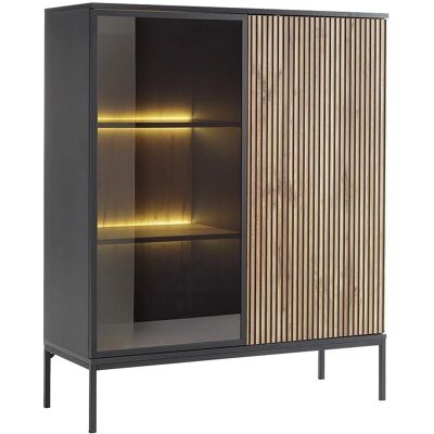 Vente-unique Armario con LED, MDF y Vidrio Ahumado - Negro y Natural Vente-unique Armario con LED, MDF y Vidrio Ahumado - Negro y Natural