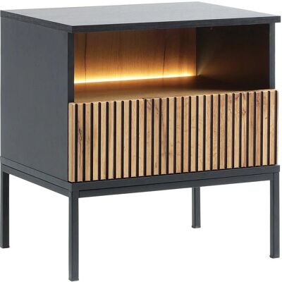 Szafka nocna OVILA - Efekt drewna, LED, 1 szuflada & półka Szafka nocna OVILA - Efekt drewna, LED, 1 szuflada & półka