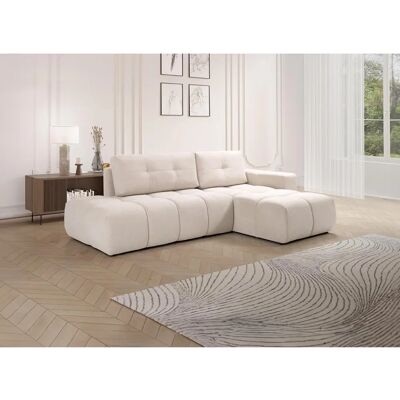 Vente-unique Canapé d'angle beige en tissu - Convertible - Publicité Vente-unique Canapé d'angle beige en tissu - Convertible - Publicité