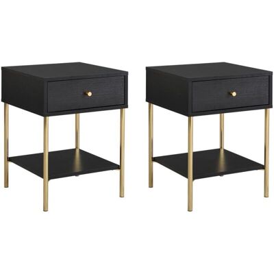 Pascal Morabito - Ensemble de tables de nuit - MDF et métal - Noir et doré - Milavia - Publicité Pascal Morabito - Ensemble de tables de nuit - MDF et métal - Noir et doré - Milavia - Publicité