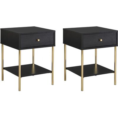 Pascal Morabito - Nachttisch-Set - MDF und Metall - Schwarz und Gold - Milavia Pascal Morabito - Nachttisch-Set - MDF und Metall - Schwarz und Gold - Milavia