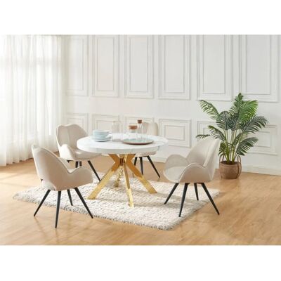 Komoni Uitklapbare Eettafel - Wit Goud - 4-8 Personen Komoni Uitklapbare Eettafel - Wit Goud - 4-8 Personen