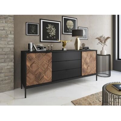 Vente-Unique Buffet Naturel Foncé et Noir - 2 Portes, 3 Tiroirs - Publicité Vente-Unique Buffet Naturel Foncé et Noir - 2 Portes, 3 Tiroirs - Publicité