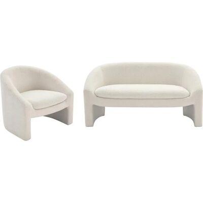 Vente-unique Canapé et fauteuil en tissu blanc 2 places - Design moderne - Publicité Vente-unique Canapé et fauteuil en tissu blanc 2 places - Design moderne - Publicité