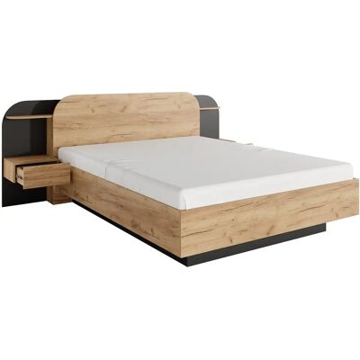 Lits JUVISIA 160x200cm Naturel & Noir - Rangement avec LEDs Lits JUVISIA 160x200cm Naturel & Noir - Rangement avec LEDs