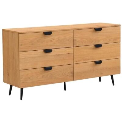 Commode 6 tiroirs en placage chêne - Style scandinave - Publicité Commode 6 tiroirs en placage chêne - Style scandinave - Publicité