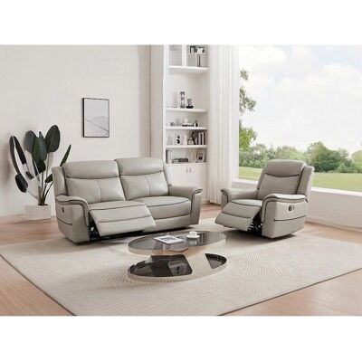 Vente-unique Canapé en Cuir Gris 3 Places & Fauteuil Relax - Canapé et Fauteuil - Publicité Vente-unique Canapé en Cuir Gris 3 Places & Fauteuil Relax - Canapé et Fauteuil - Publicité