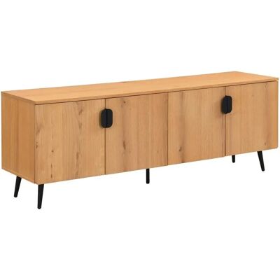 Meuble TV SINOLO en bois avec 4 portes - Naturel clair, Noir - Meubles TV - Publicité Meuble TV SINOLO en bois avec 4 portes - Naturel clair, Noir - Meubles TV - Publicité