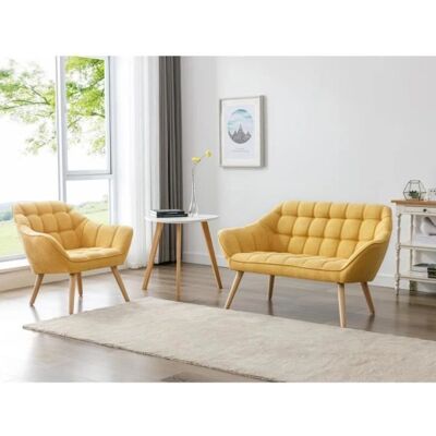 Vente-unique Canapé et Fauteuil - Jaune Moutarde - Style Scandinave - Publicité Vente-unique Canapé et Fauteuil - Jaune Moutarde - Style Scandinave - Publicité