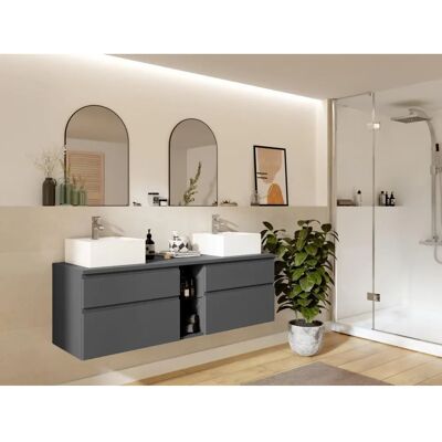 Vente-unique Grijze Dubbele Wastafel Wandbadmeubel - 150cm Vente-unique Grijze Dubbele Wastafel Wandbadmeubel - 150cm