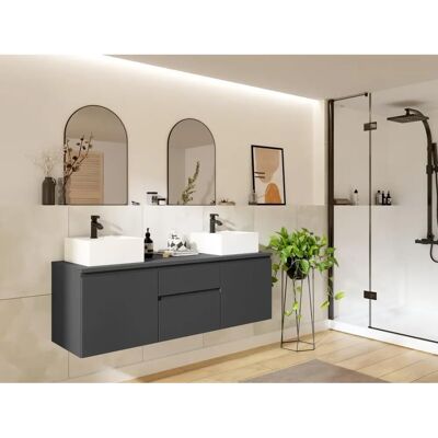 Vente-unique Meuble de salle de bain Jimena - Gris - 150cm - Double vasque Vente-unique Meuble de salle de bain Jimena - Gris - 150cm - Double vasque