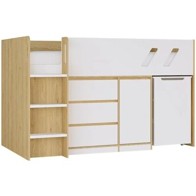 Vente-Unique Bett mit Stauraum & Schreibtisch - Natur & Weiß - SAGITI Vente-Unique Bett mit Stauraum & Schreibtisch - Natur & Weiß - SAGITI