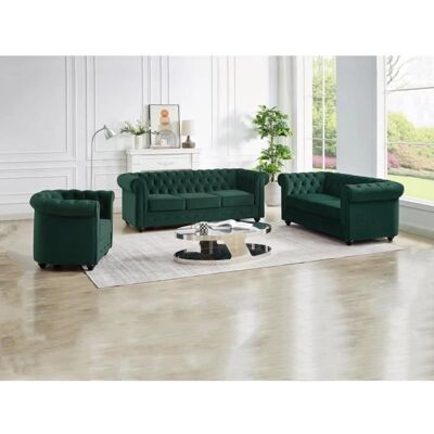 Canapé Chesterfield en Velours - 3/2/1 Places - Élégant & Confortable - Publicité Canapé Chesterfield en Velours - 3/2/1 Places - Élégant & Confortable - Publicité