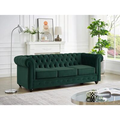 Canapé Chesterfield Vert Velours 3-2 Places - Canapé - Publicité Canapé Chesterfield Vert Velours 3-2 Places - Canapé - Publicité
