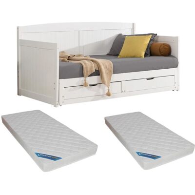 Vente-unique Wit stapelbed met laden - 90x190/180x190 cm Vente-unique Wit stapelbed met laden - 90x190/180x190 cm