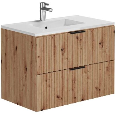 ZEVARA Hängendes Badmöbel - 80cm MDF mit Streifenfront ZEVARA Hängendes Badmöbel - 80cm MDF mit Streifenfront