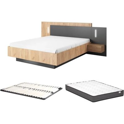 Lit FRANCOLI avec LED - 2 tiroirs - 140x190cm Lit FRANCOLI avec LED - 2 tiroirs - 140x190cm