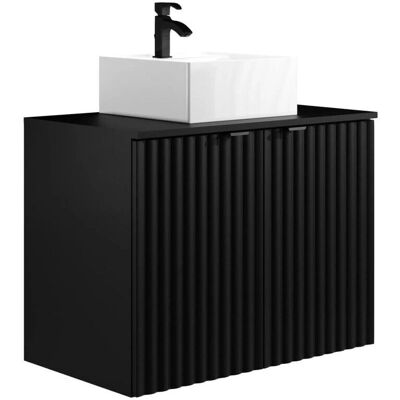 Vente-unique Black Wall-Mounted Striated Bathroom Cabinet - 80cm Vente-unique Black Wall-Mounted Striated Bathroom Cabinet - 80cm