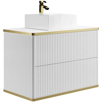 Mueble de baño Keliza - Suspensión, Detalles dorados, 2 cajones Mueble de baño Keliza - Suspensión, Detalles dorados, 2 cajones
