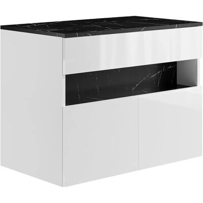Meuble de salle de bain POZEGA Blanc Noir 80cm - LED & Tactile - Publicité Meuble de salle de bain POZEGA Blanc Noir 80cm - LED & Tactile - Publicité