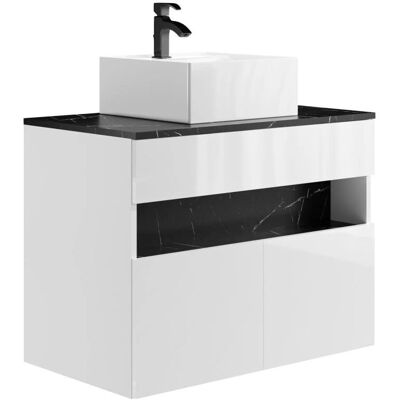 Vente-unique Meuble suspendu de salle de bain avec LEDs et lavabo - Effet marbre - 80cm Vente-unique Meuble suspendu de salle de bain avec LEDs et lavabo - Effet marbre - 80cm