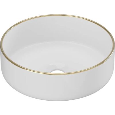 Vente-unique Ceramic Round Washbasin - White & Gold - 36cm - Leniso II Vente-unique Ceramic Round Washbasin - White & Gold - 36cm - Leniso II