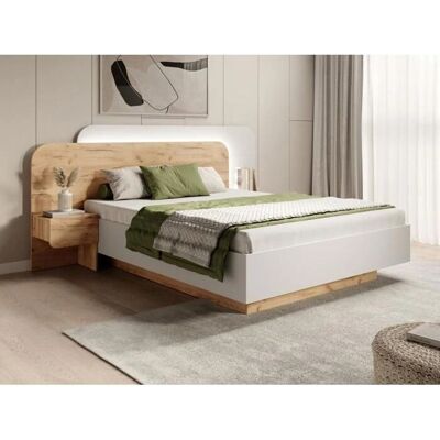Vente-unique Bett mit Nachttischen - LED - Natur und Weiß - 160x200cm Vente-unique Bett mit Nachttischen - LED - Natur und Weiß - 160x200cm