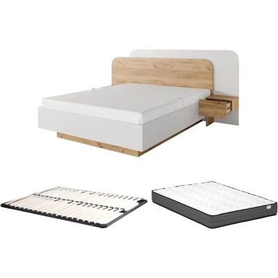 Vente-Unique Bett mit Nachttischen - Natur und Weiß - 160x200cm Vente-Unique Bett mit Nachttischen - Natur und Weiß - 160x200cm