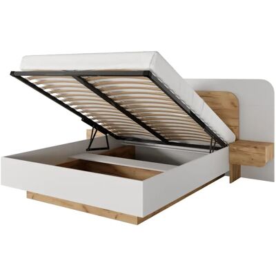 Canapé abatible Unique avec tables de nuit - LEDs - Naturel et blanc - Matelas inclus Canapé abatible Unique avec tables de nuit - LEDs - Naturel et blanc - Matelas inclus