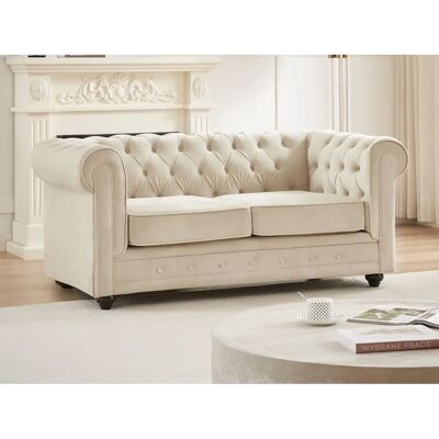 Vente-unique Beiger Samt Chesterfield 2-Sitzer Vente-unique Beiger Samt Chesterfield 2-Sitzer