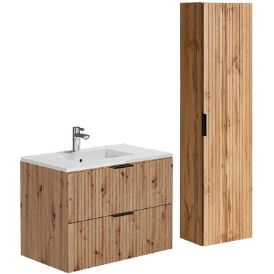 ZEVARA Badkamermeubel - 80cm Wandmontage met Wasbak & Kolom ZEVARA Badkamermeubel - 80cm Wandmontage met Wasbak & Kolom