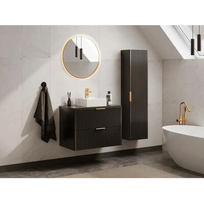 Vente-unique ZEVARA Bathroom Furniture - Black - 80cm - Suspended Striated Vente-unique ZEVARA Bathroom Furniture - Black - 80cm - Suspended Striated