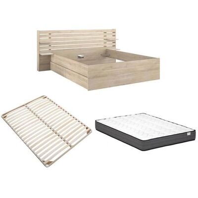 Lit naturel 180x200cm avec rangement - sommier + matelas - Publicité Lit naturel 180x200cm avec rangement - sommier + matelas - Publicité