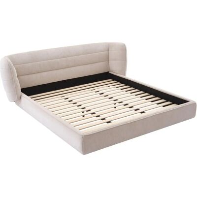 Lit LARUMO de Maison Céphy 140x200 Tête de lit incurvée - Polyester - Supporte 200kg - Publicité Lit LARUMO de Maison Céphy 140x200 Tête de lit incurvée - Polyester - Supporte 200kg - Publicité