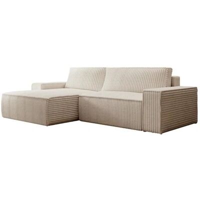 Sofá de rincón convertible beige de velour grosso - 5 asientos Sofá de rincón convertible beige de velour grosso - 5 asientos