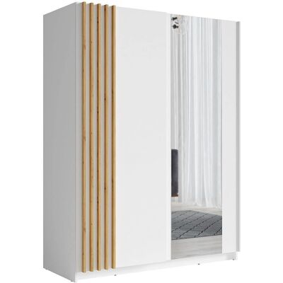 Armoire Vente-unique avec Miroir - 150cm, Blanc et Naturel - Publicité Armoire Vente-unique avec Miroir - 150cm, Blanc et Naturel - Publicité