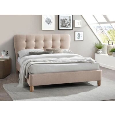 Lit Beige avec Tête de Lit - Style Scandinave Lit Beige avec Tête de Lit - Style Scandinave