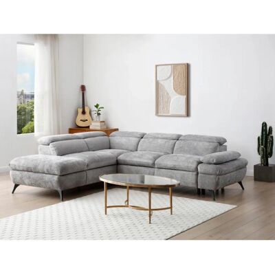 Vente-unique Canapé d'angle gauche Gris - Convertible, Tissu Texturé - Publicité Vente-unique Canapé d'angle gauche Gris - Convertible, Tissu Texturé - Publicité