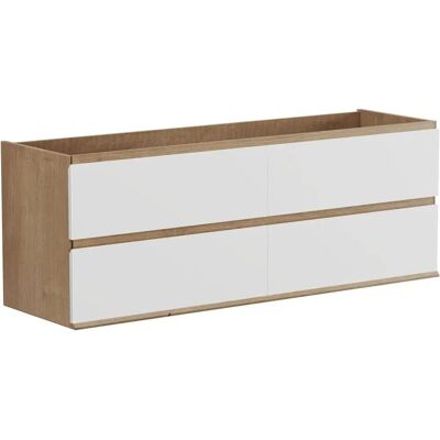 Meuble de salle de bain suspendu double lavabo SABURI - Blanc & Naturel clair - 150cm - Publicité Meuble de salle de bain suspendu double lavabo SABURI - Blanc & Naturel clair - 150cm - Publicité