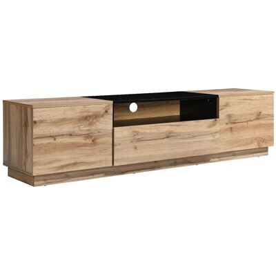 Vente-unique Modern TV Cabinet with Storage - Black & Natural - CEMILINA Vente-unique Modern TV Cabinet with Storage - Black & Natural - CEMILINA