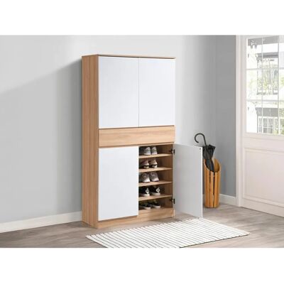 Vente-Unique Meuble à chaussures en bois avec 4 portes & 1 tiroir - Blanc & Naturel - Rangement chaussures - Publicité Vente-Unique Meuble à chaussures en bois avec 4 portes & 1 tiroir - Blanc & Naturel - Rangement chaussures - Publicité