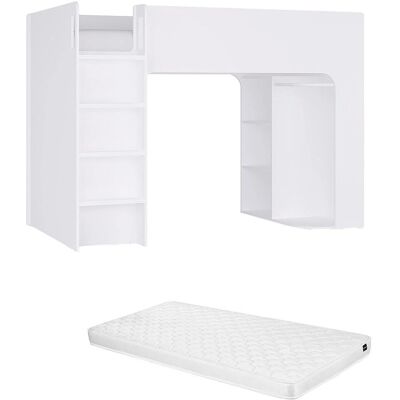 Vente-Unique Wit Hoogslaper met Opbergruimte - Stapelbed Vente-Unique Wit Hoogslaper met Opbergruimte - Stapelbed