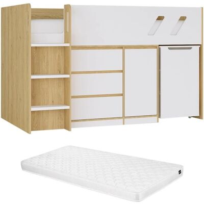 Vente-Unique Bett mit Stauraum und Schreibtisch - 90x190 cm Naturweiß Vente-Unique Bett mit Stauraum und Schreibtisch - 90x190 cm Naturweiß
